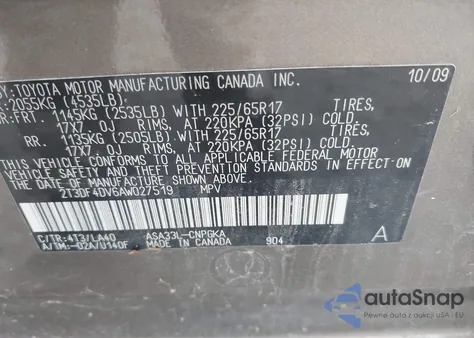 2010 Toyota Rav4 Limited z USA, uszkodzony, nr VIN 2T3DF4DV6AW027519